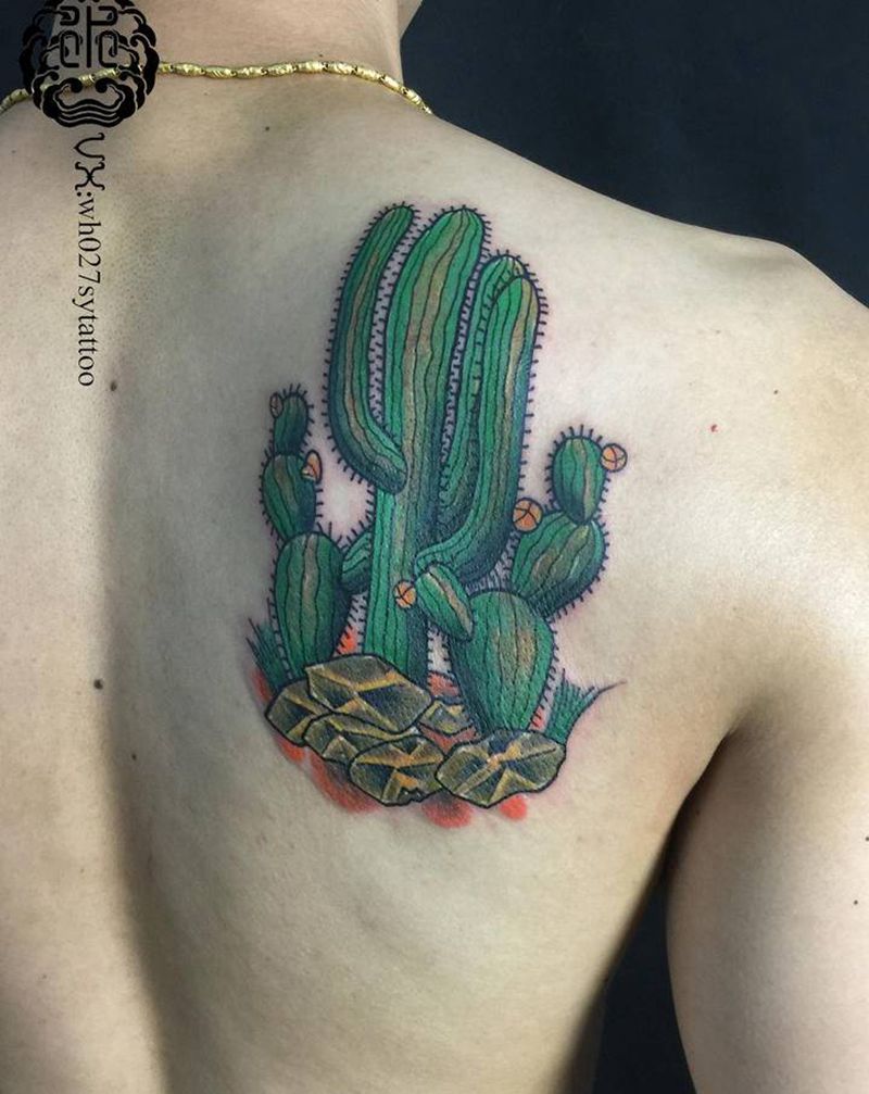 仙人掌纹身图片_肩部New School仙人掌纹身图案