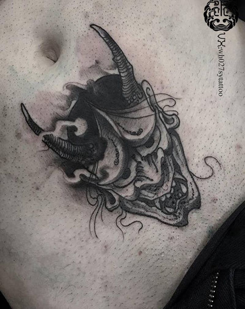 般若纹身图片_腹部新传统般若纹身图案