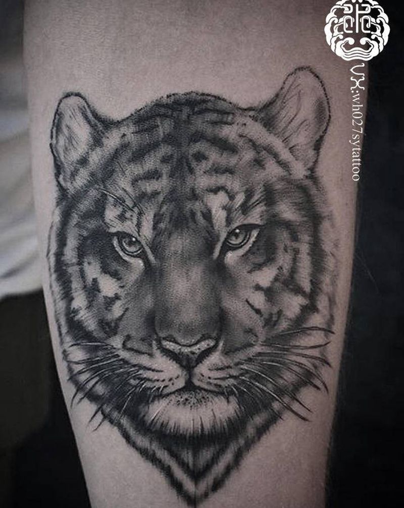 虎头纹身图片_手臂欧美写实虎虎头纹身图案