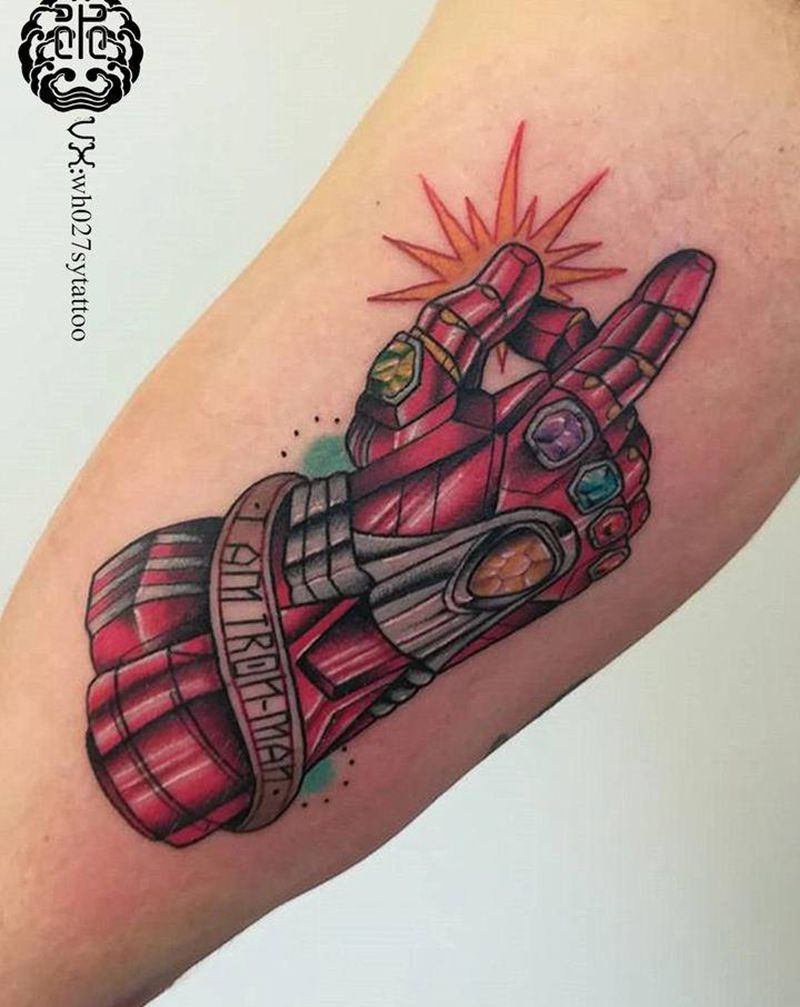 钢铁侠的手套纹身图片_手臂New School漫威手套钢铁侠纹身图案