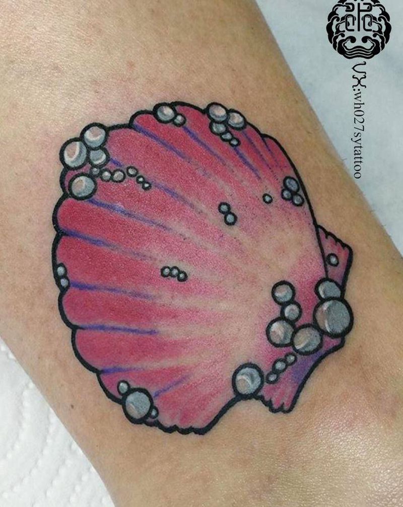 蚌壳纹身图片_腿部New School蚌壳贝壳纹身图案