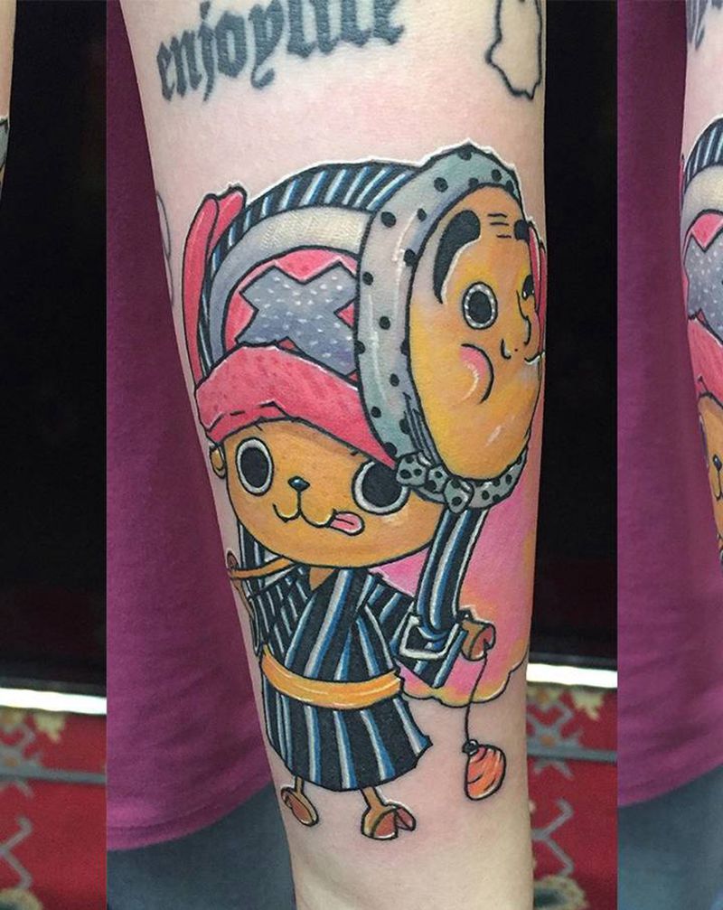 乔巴纹身图片_手臂New School乔巴海贼王纹身图案