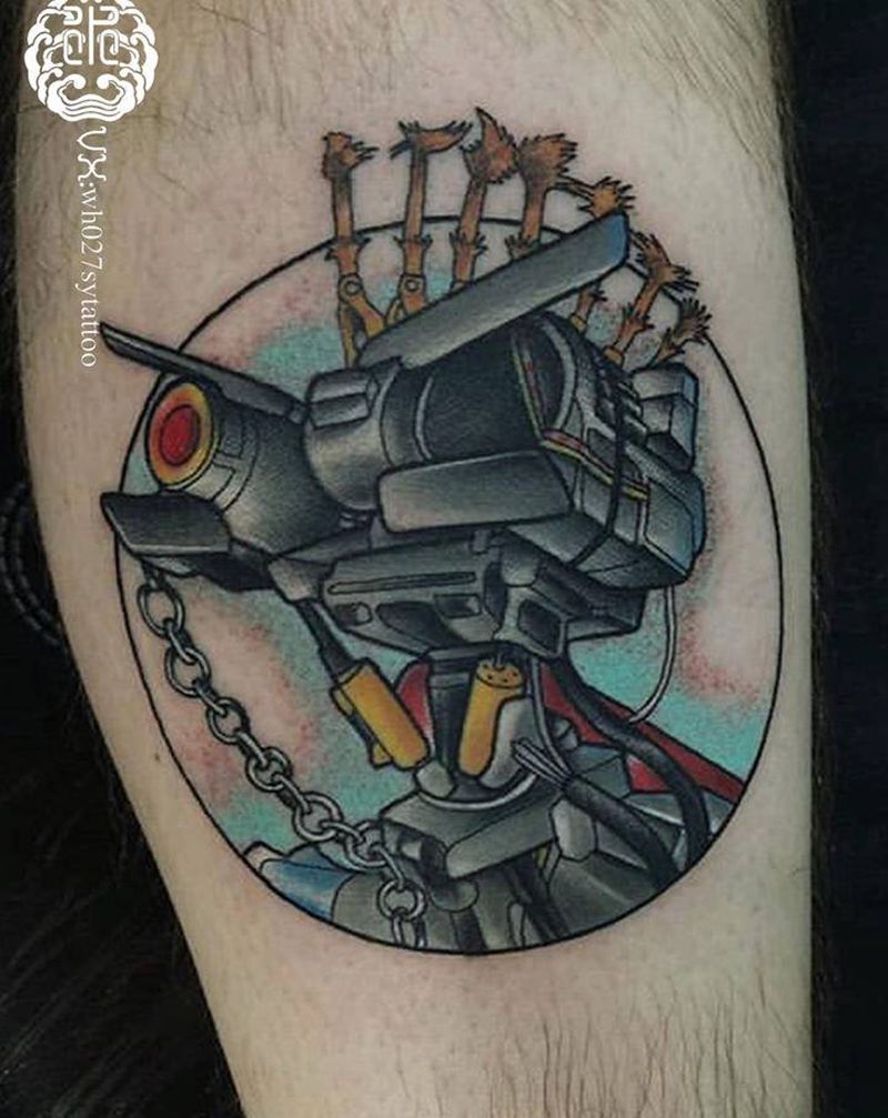 霹雳五号纹身图片_腿部New School机器人电影纹身图案