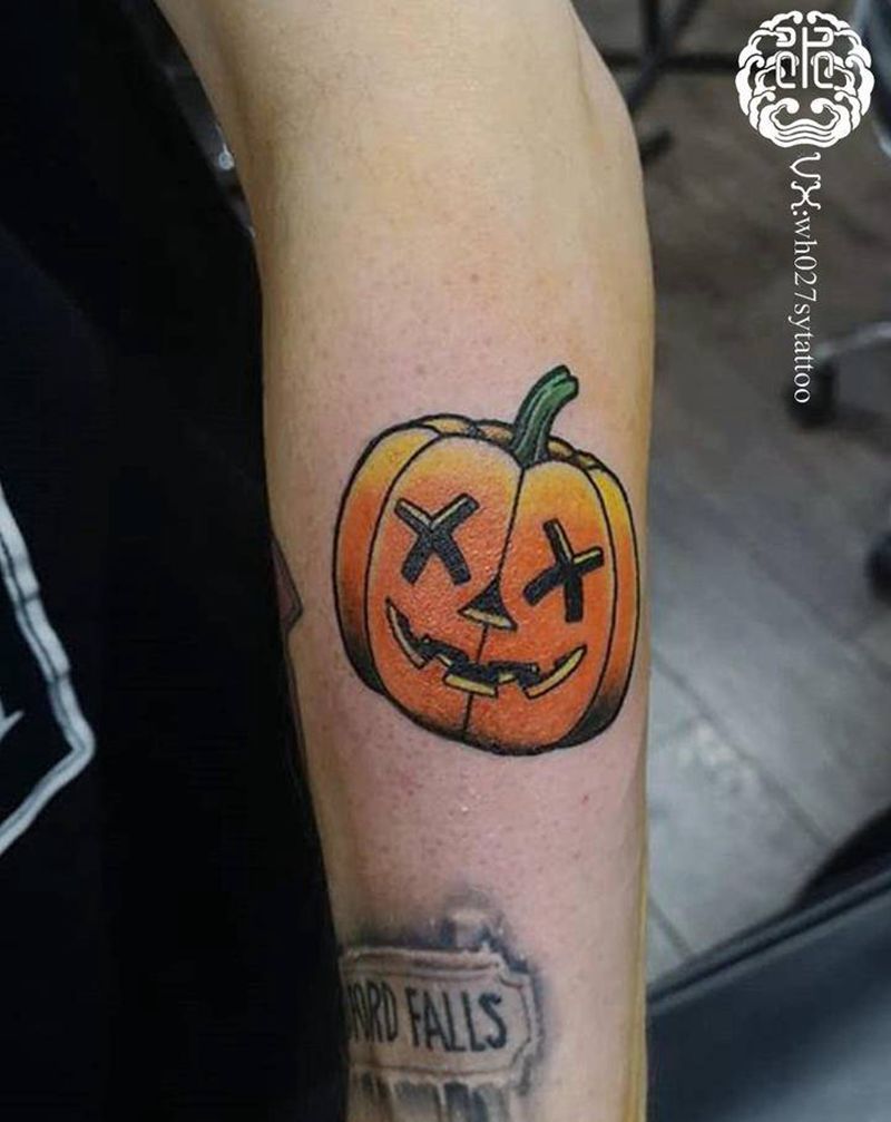南瓜灯纹身图片_手臂New School南瓜灯南瓜纹身图案