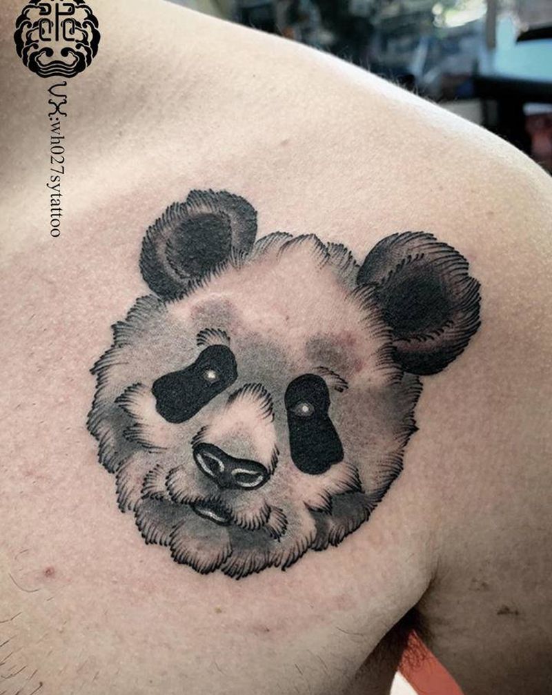熊猫纹身图片_胸部New School熊猫纹身图案
