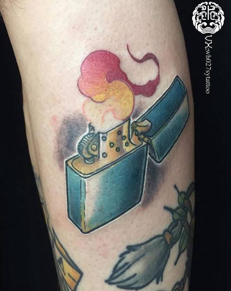 zippo纹身图片_手臂New Schoolzippo打火机纹身图案