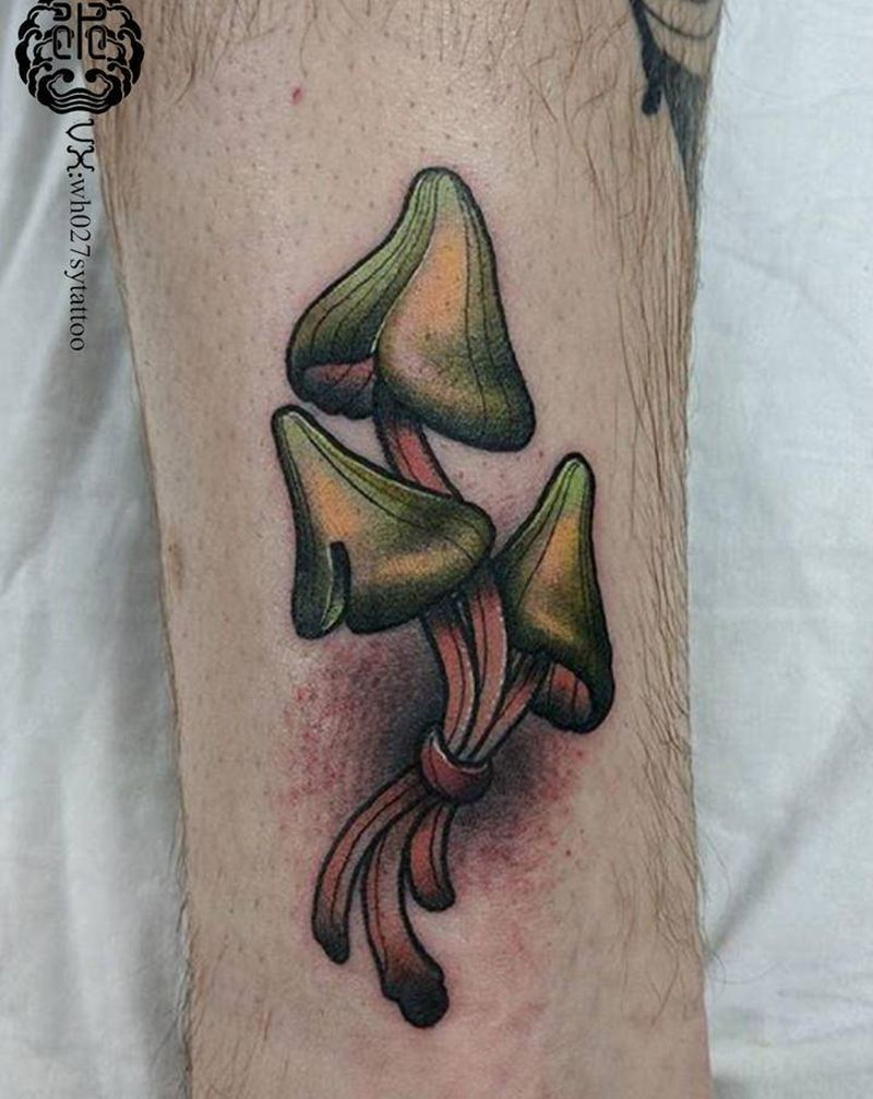 毒蘑菇纹身图片_腿部New School蘑菇纹身图案