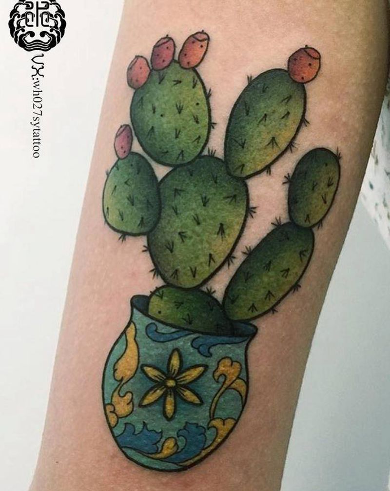 仙人掌纹身图片_手臂New School仙人掌仙人球纹身图案