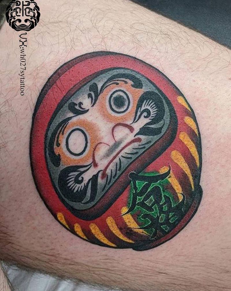 达摩娃娃纹身图片_腿部新传统达摩达摩娃娃纹身图案