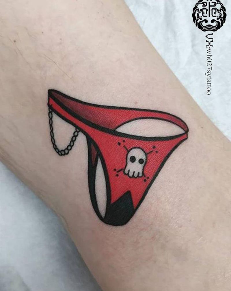 丁字裤纹身图片_腿部New School纹身图案