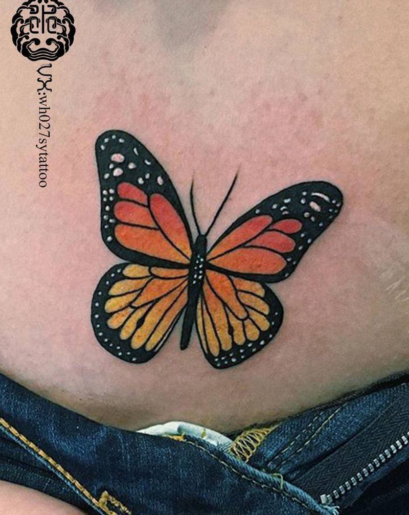 蝴蝶纹身图片_腹部蝴蝶纹身图案