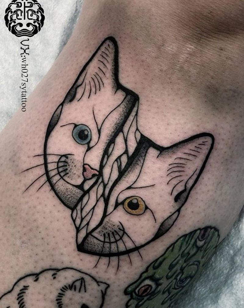 波斯猫纹身图片_腿部猫波斯猫纹身图案