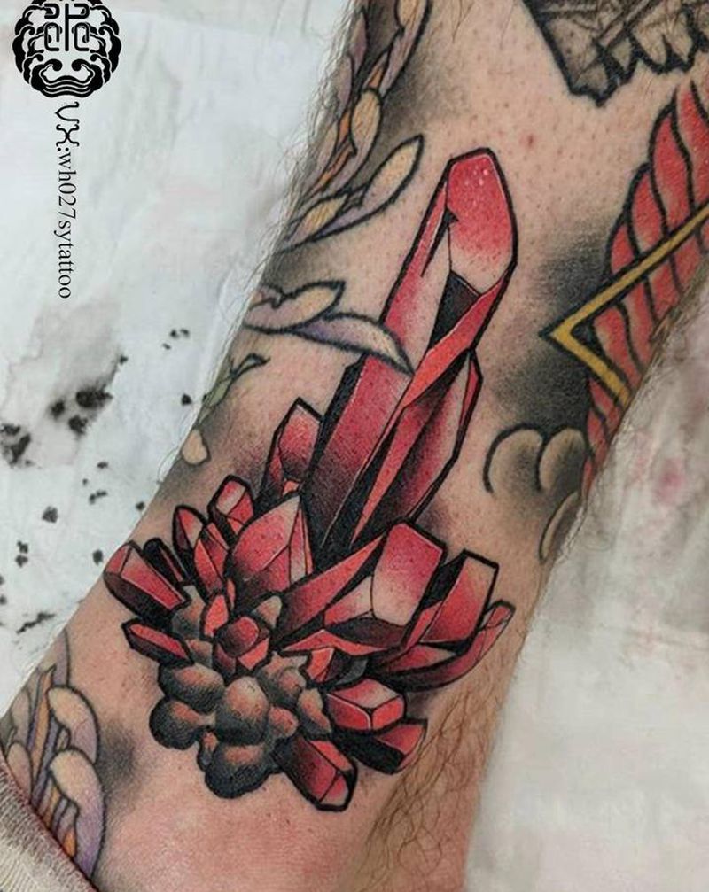 红宝石纹身图片_腿部New School宝石红宝石纹身图案