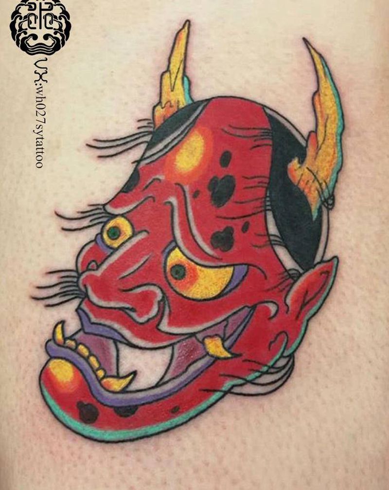 般若纹身图片_腿部老传统般若纹身图案