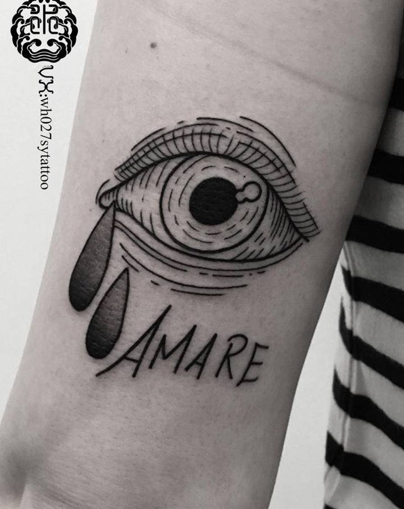 泪眼纹身图片_手臂图腾眼睛眼泪纹身图案