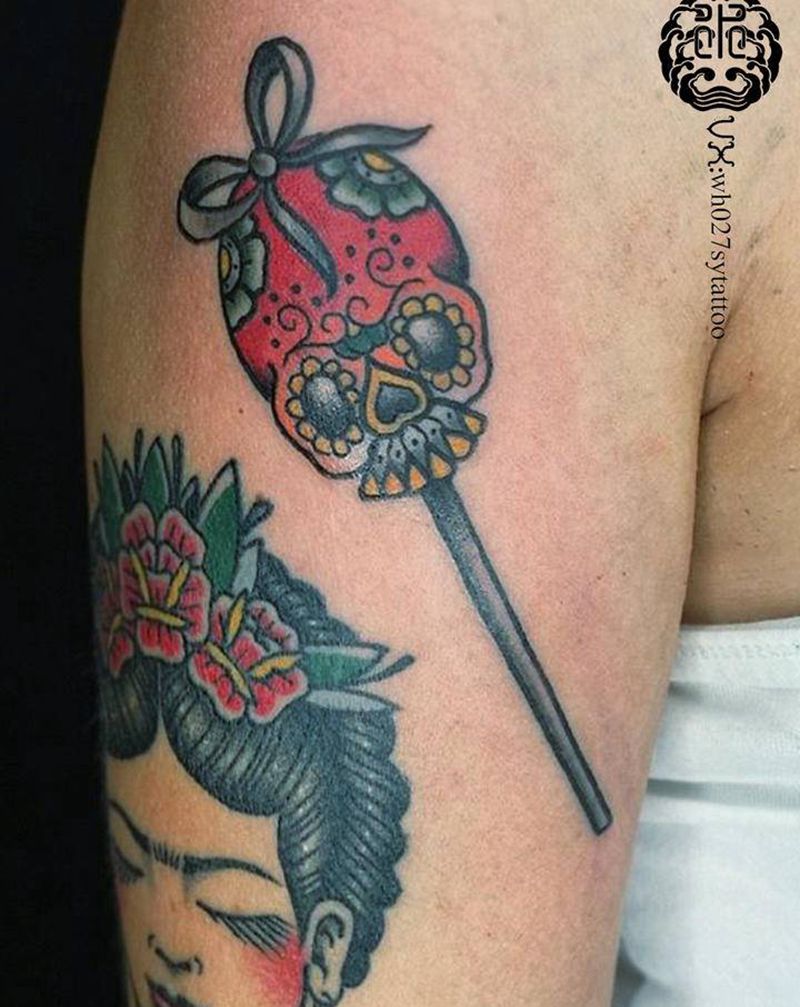 棒棒糖纹身图片_手臂New School棒棒糖骷髅纹身图案