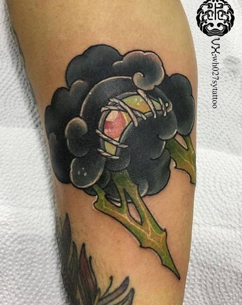 乌云闪电纹身图片_腿部New School云闪电纹身图案