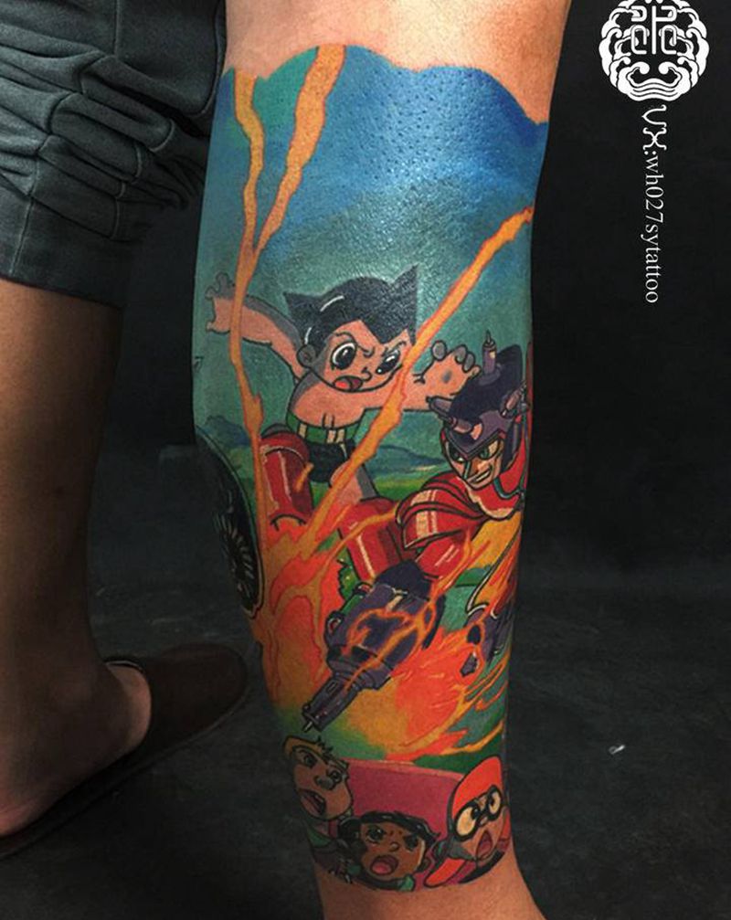 阿童木纹身图片_腿部New School阿童木纹身图案