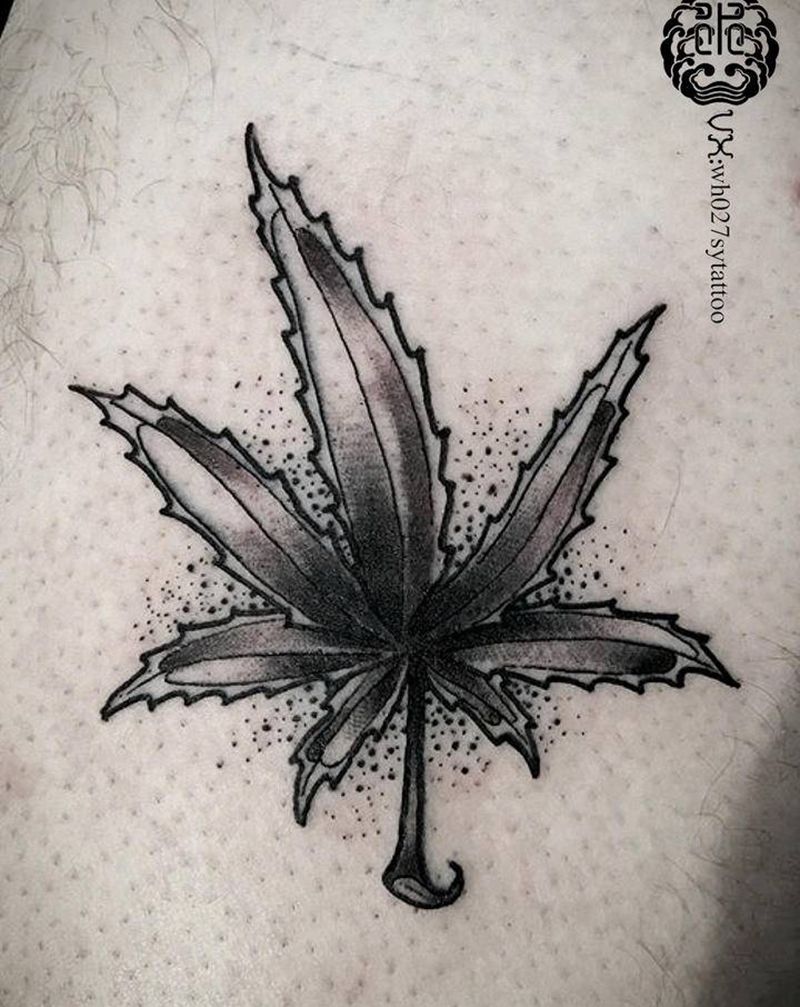 麻叶纹身图片_腿部New School麻叶纹身图案