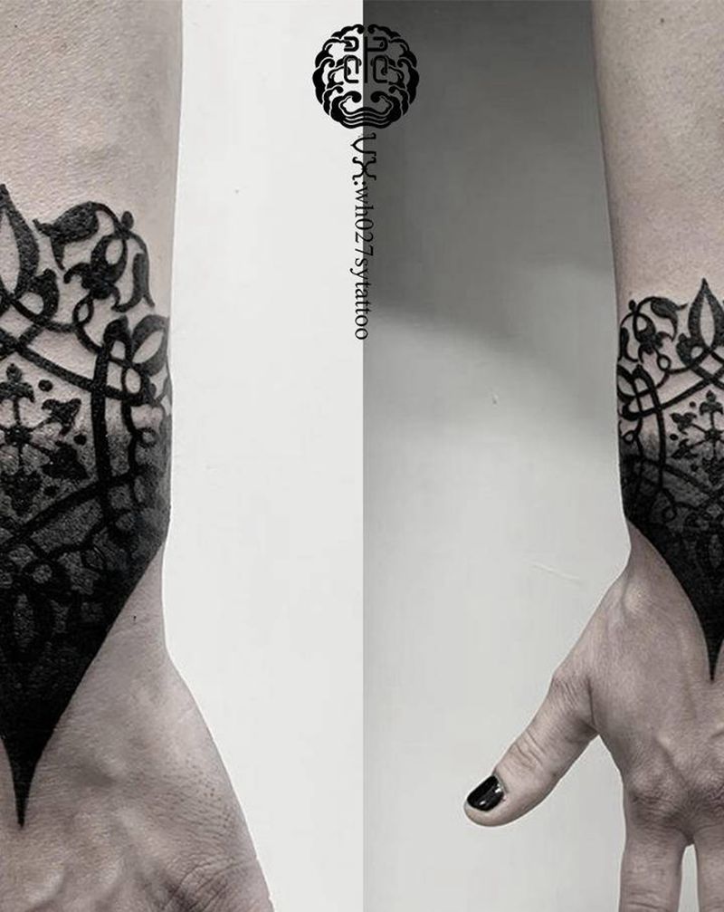 手环纹身图片_手臂图腾蕾丝纹身图案