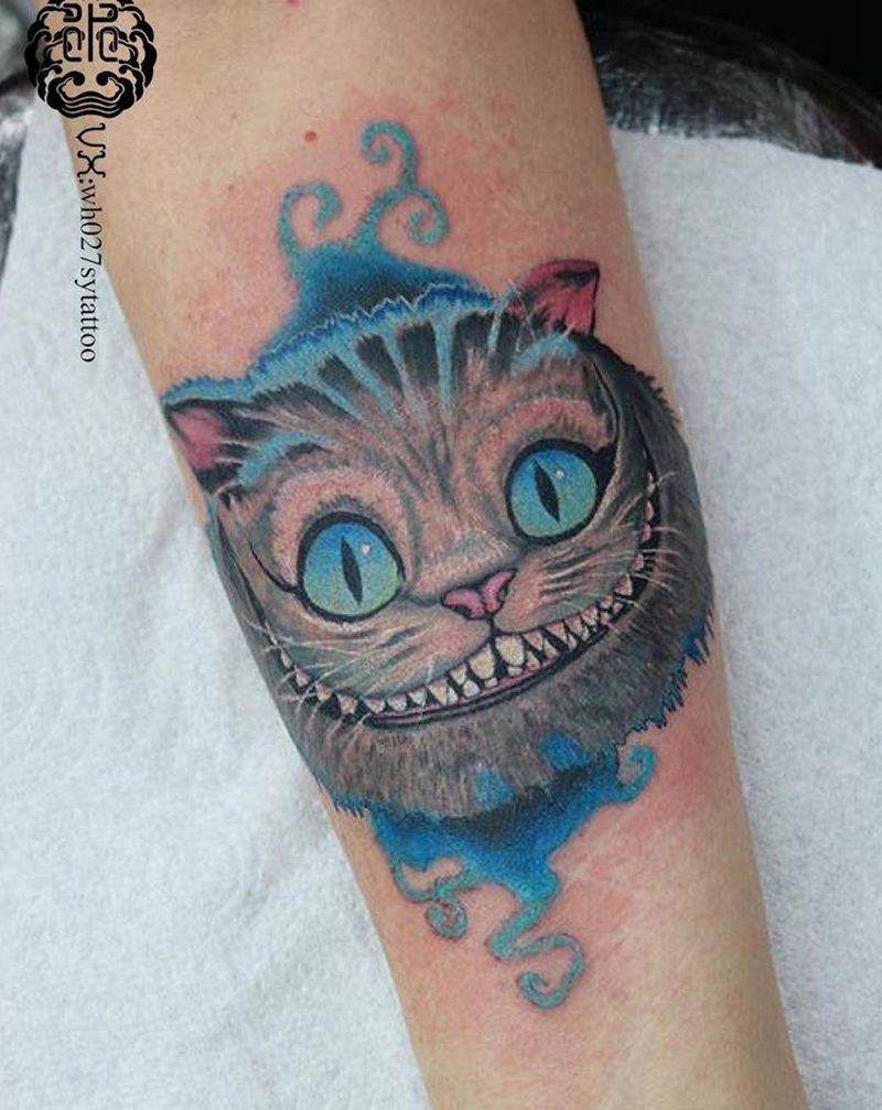 柴郡猫纹身图片_手臂New School猫柴郡猫纹身图案