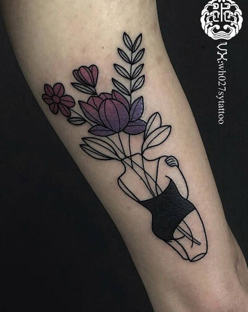 花瓶少女纹身图片_手臂图腾少女花瓶花纹身图案