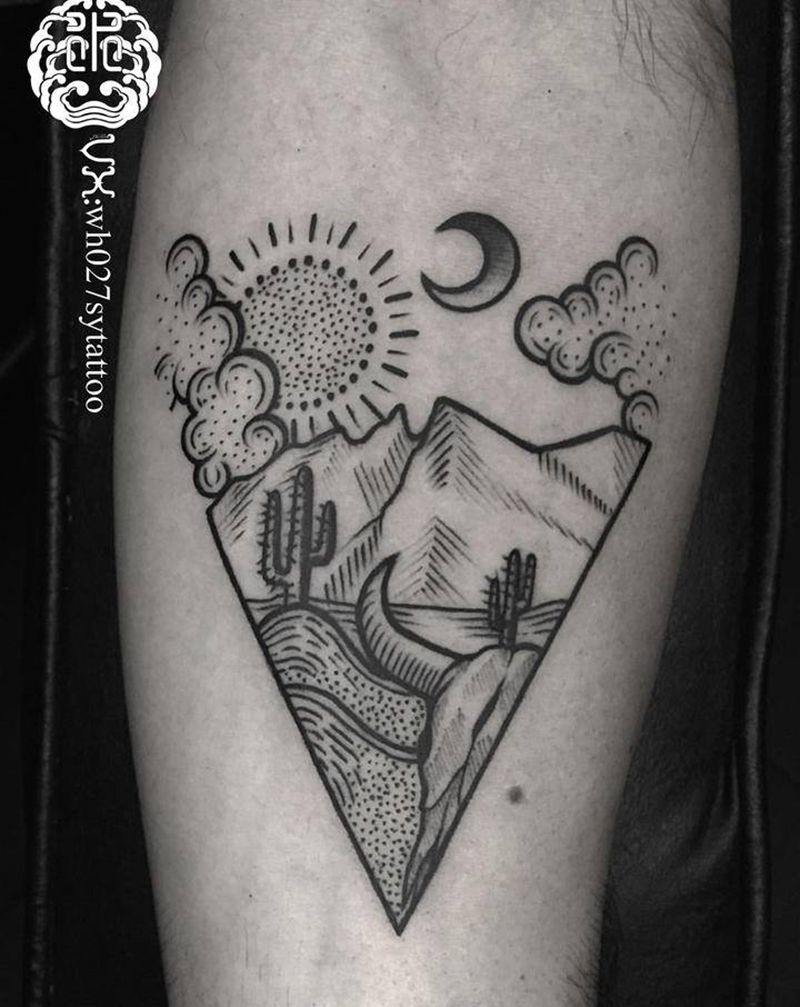 沙漠风景纹身图片_手臂图腾纹身图案