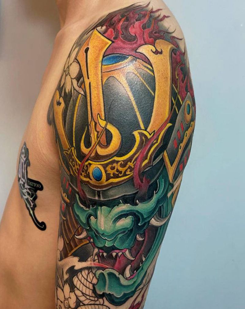 鬼武士纹身图片_手臂手部新传统老传统鬼武士纹身图案