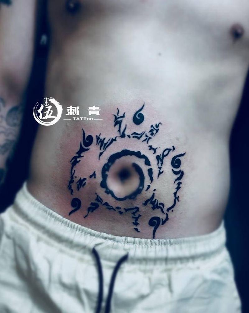 鸣人同款纹身图片_腹部图腾纹身图案