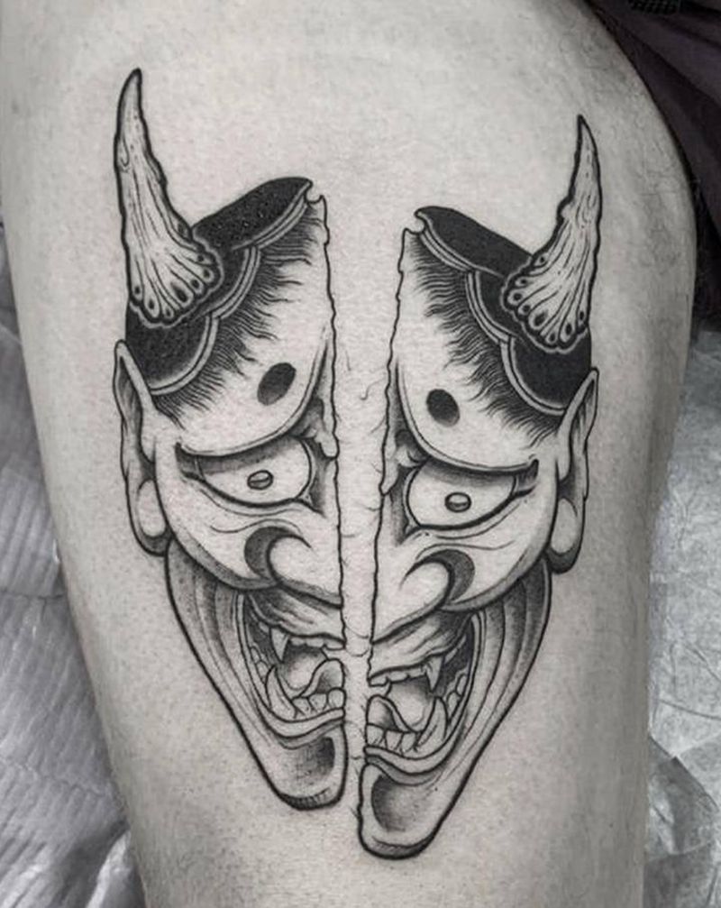 般若纹身图片_腿部新传统般若纹身图案