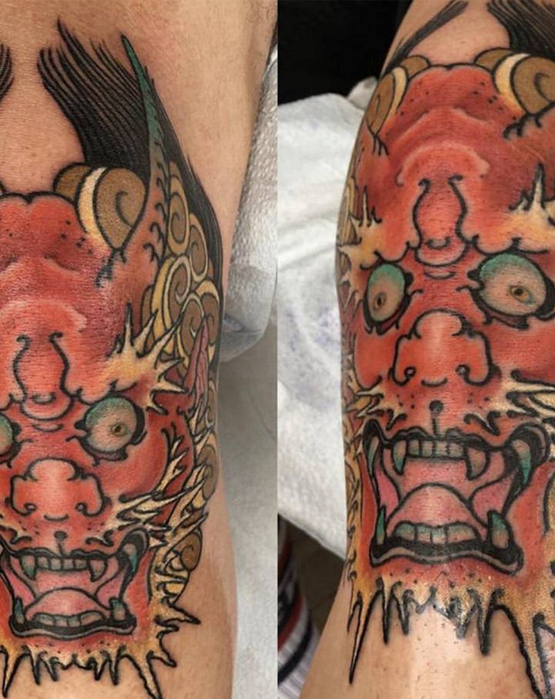 雷神纹身图片_腿部新传统雷神纹身图案