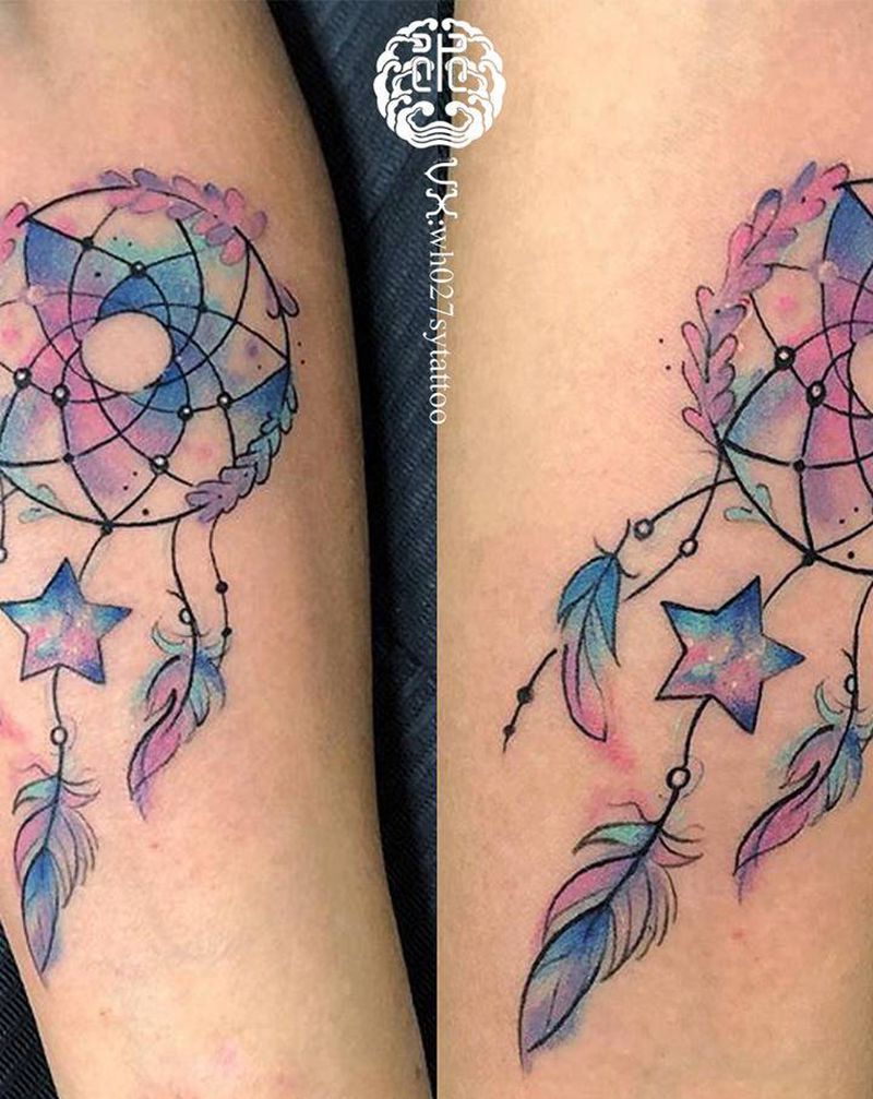 捕梦网纹身图片_手臂水彩捕梦网纹身图案