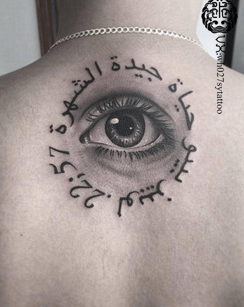背后有眼纹身图片_背部欧美写实眼睛纹身图案