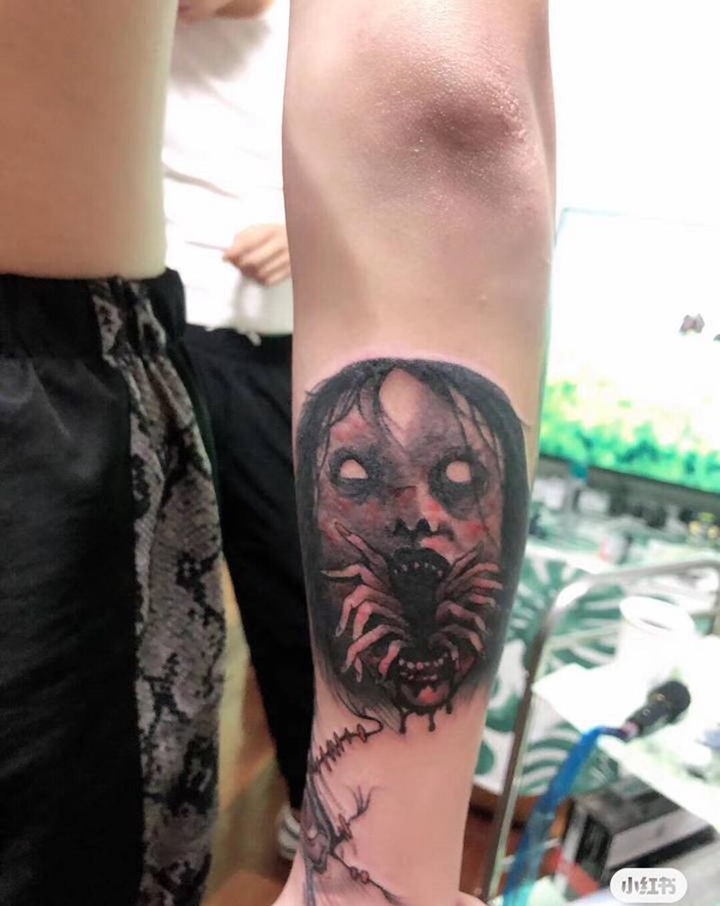 鬼脸,鬼头纹身图片_手臂欧美写实纹身图案
