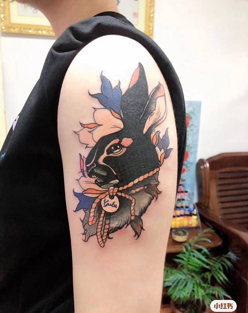 兔子纹身图片_手臂欧美写实纹身图案