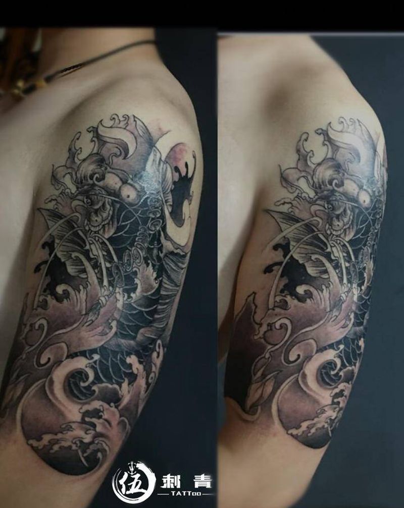 鲈鱼纹身图片_手臂新传统纹身图案