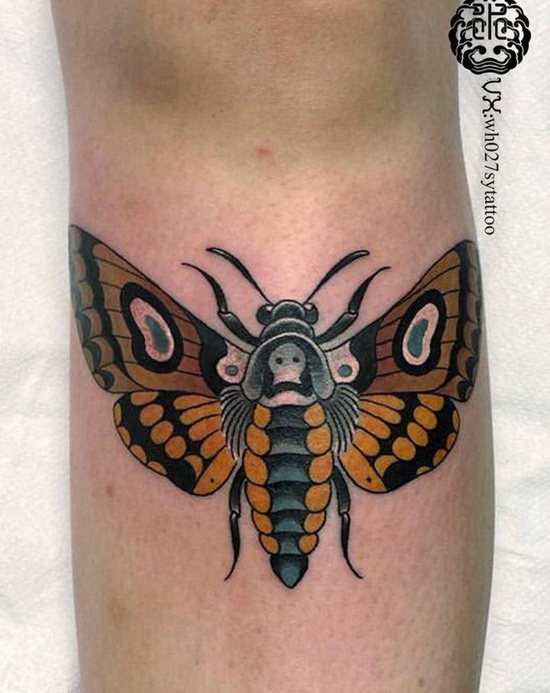 鬼蛾纹身图片_腿部New School鬼蛾蛾子纹身图案