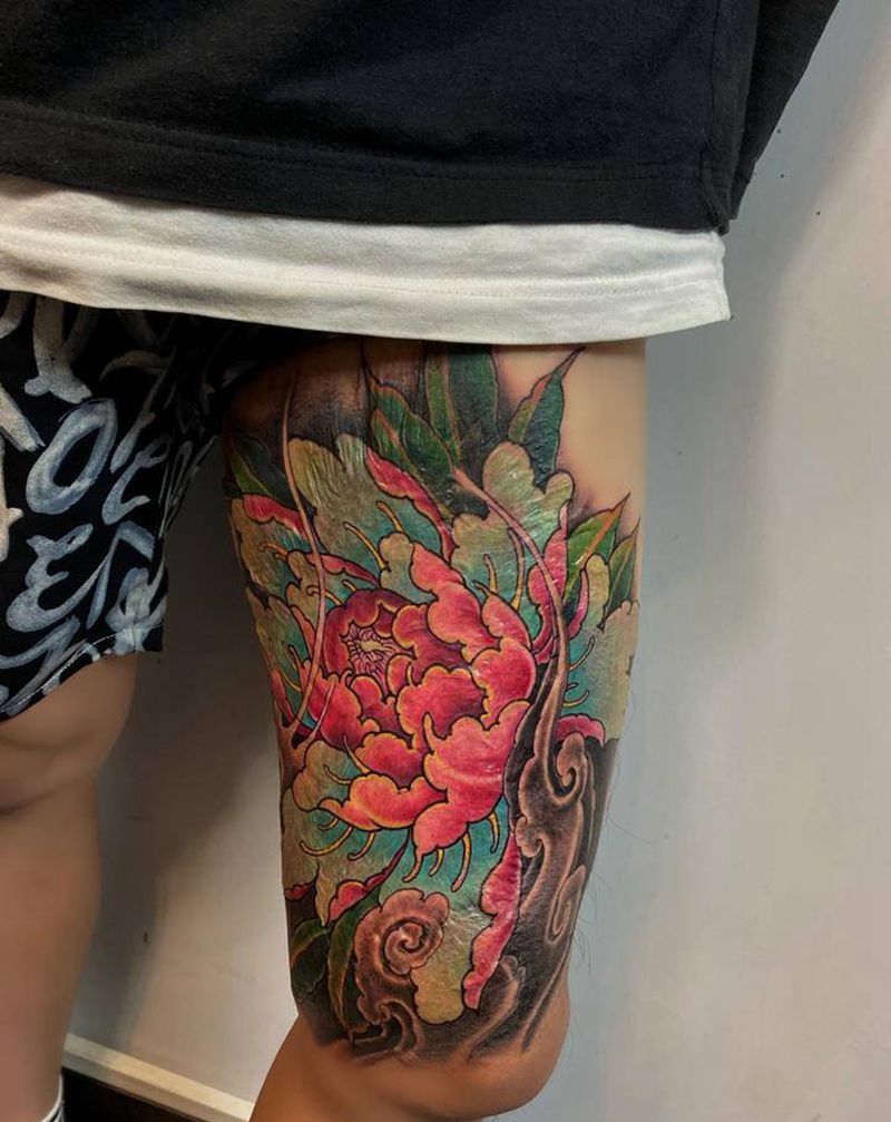 遮盖20年前烫伤疤痕纹身图片_手臂手部新传统烫伤遮盖牡丹花纹身图案