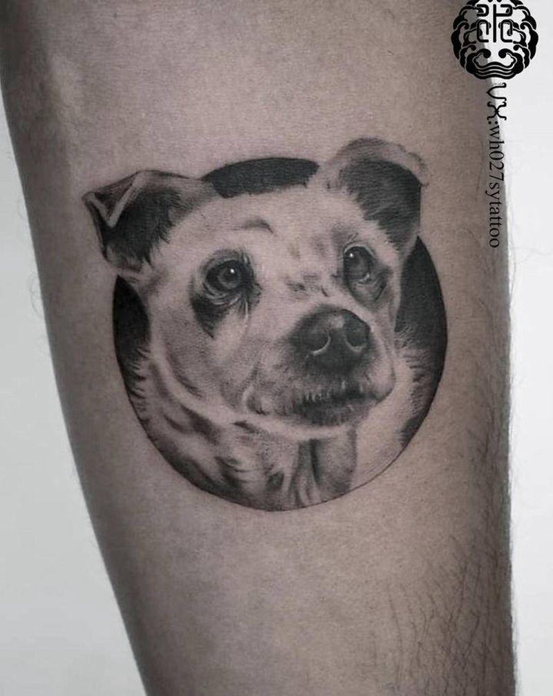 狗纹身图片_手臂欧美写实狗纹身图案