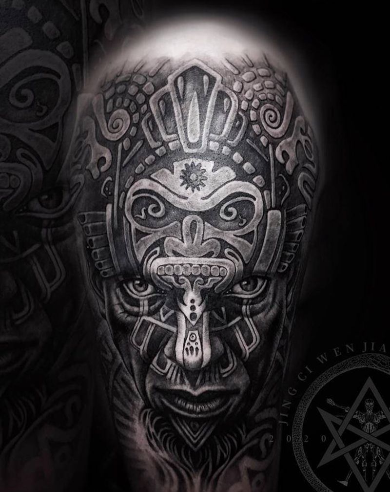 浮雕肖像纹身图片_手臂欧美写实纹身图案