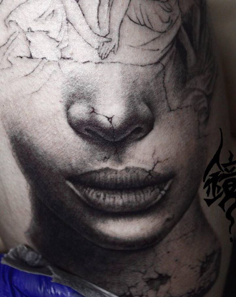 写实石膏肖像纹身图片_手臂腿部欧美写实新传统纹身图案