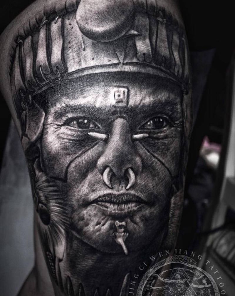 写实人物肖像纹身图片_腿部手臂欧美写实新传统纹身图案