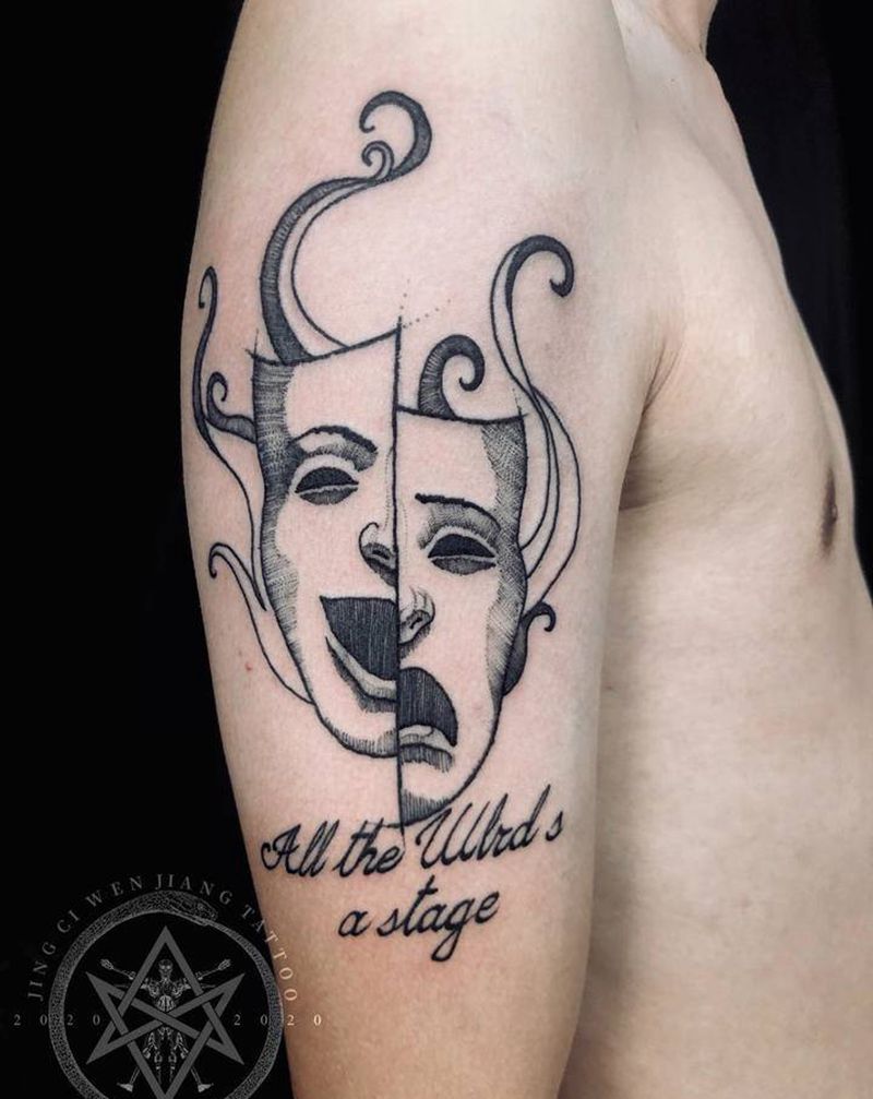 面具线条纹身图片_手臂点刺纹身图案