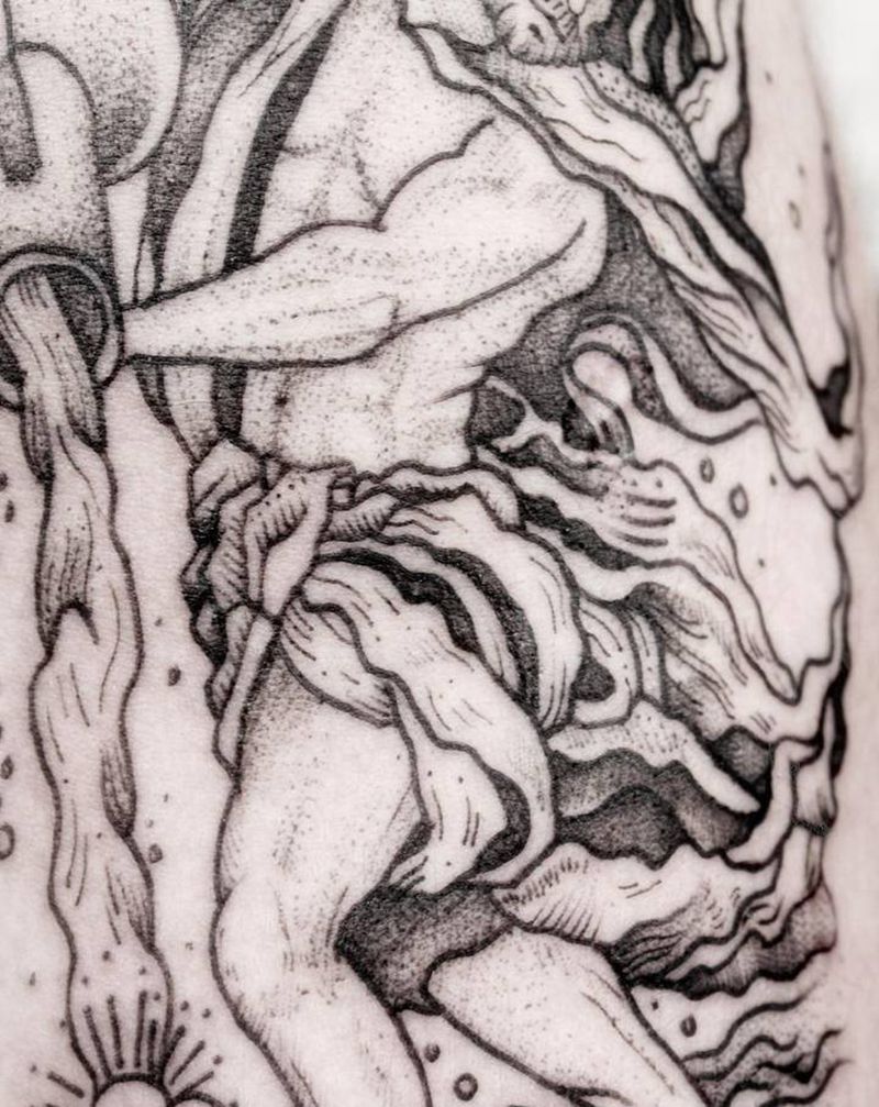 水瓶座纹身图片_肩部点刺几何纹身图案