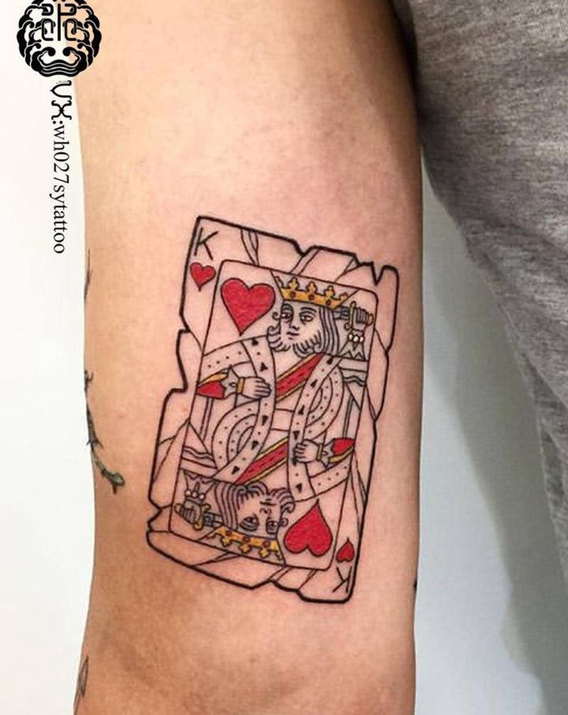 红心K纹身图片_手臂New School扑克纹身图案
