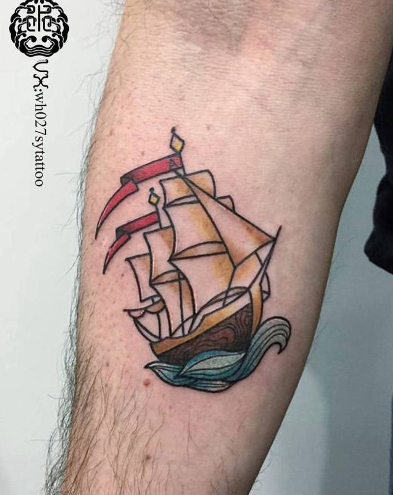 school小帆船纹身图片_手臂Old School帆船纹身图案