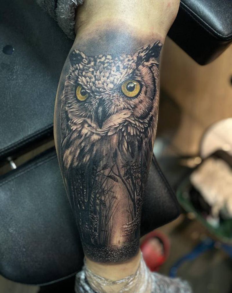 猫头鹰纹身图片_欧美写实纹身图案