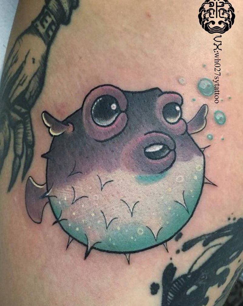 河豚纹身图片_手臂New School河豚鱼纹身图案