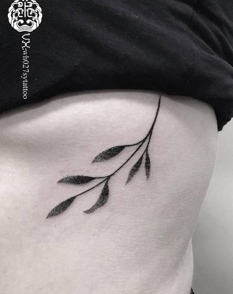 柳条纹身图片_腹部点刺柳条纹身图案