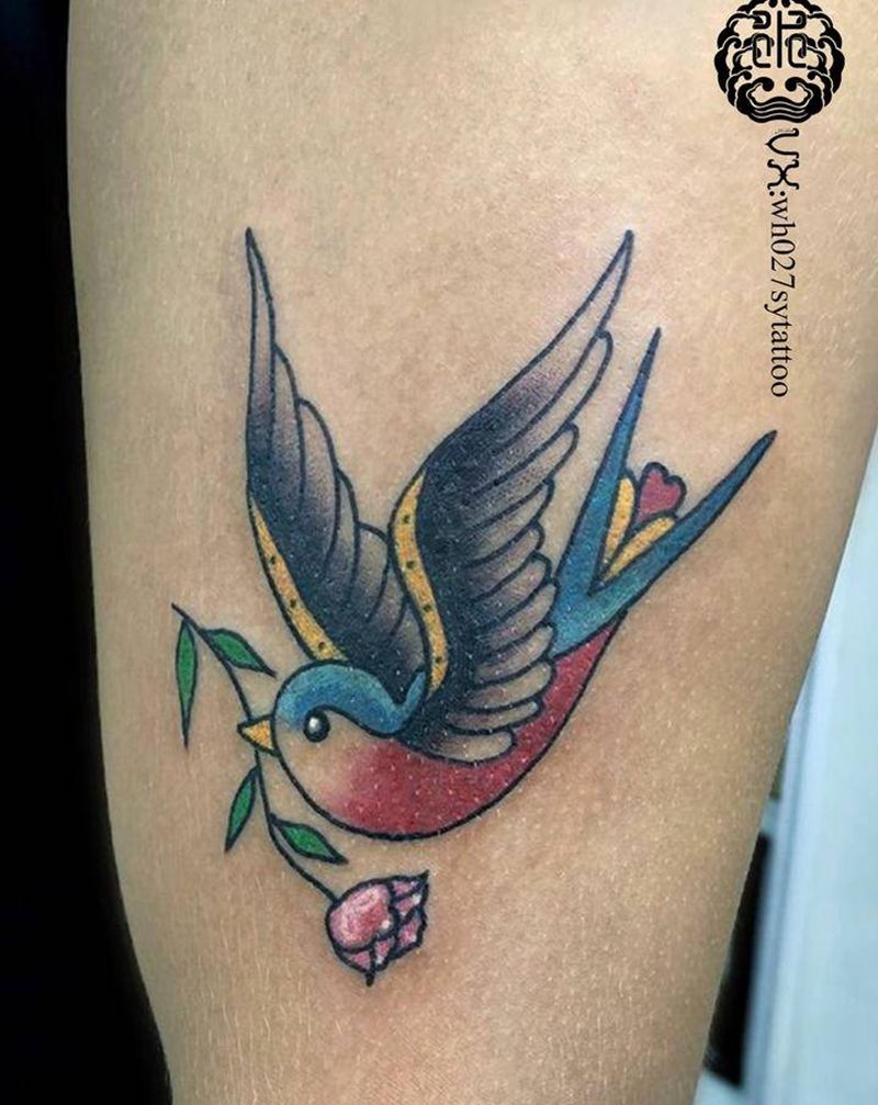 燕子纹身图片_手臂Old School燕子纹身图案